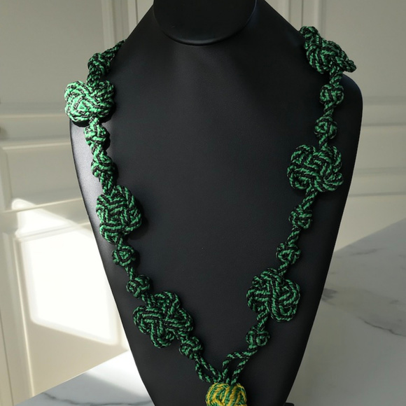 Green, Yellow, Black Cord Statement Necklace - Picture 2 of 3